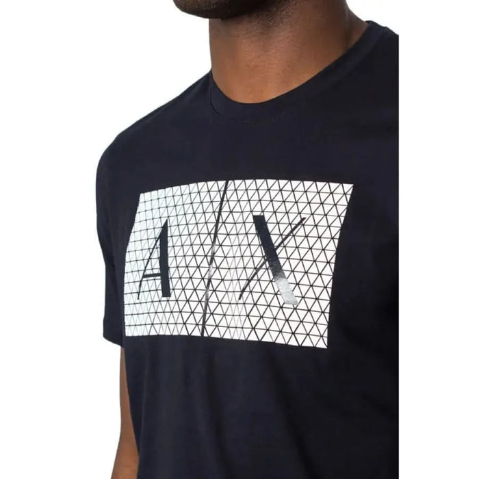 Navy blue Armani Exchange Men T-Shirt with white geometric ’A/X’ logo on chest