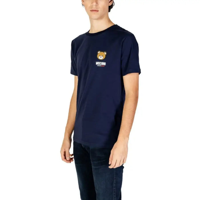 Navy blue t-shirt featuring a bear logo, from Moschino Underwear Men collection