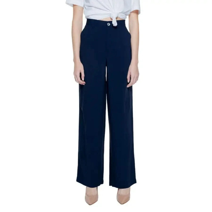 Navy blue wide-leg high-waist trousers from Street One - Street One Women Trousers