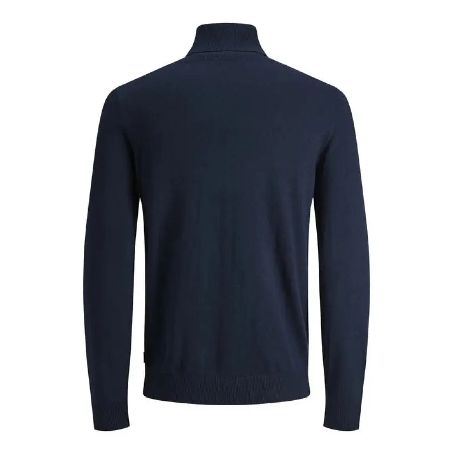 Jack & Jones navy zip neck sweater with buttoned collar, perfect for stylish knitwear lovers