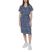 Navy and white geometric print midi dress with short sleeves and white sneakers from Street One