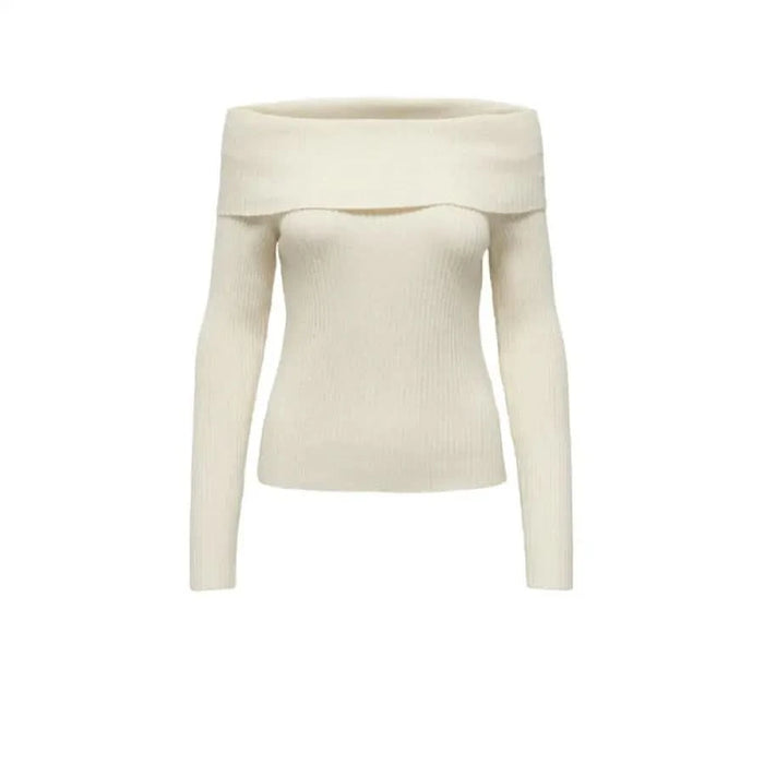 Off-the-shoulder cream knit sweater with long sleeves from Only Women Knitwear