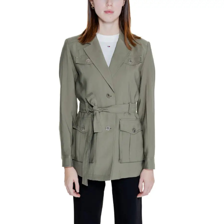 Olive green belted trench coat with multiple pockets - Morgan De Toi Women Blazer