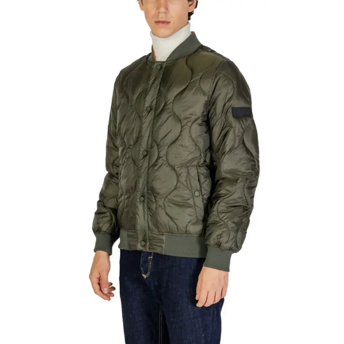 Olive green quilted bomber jacket with ribbed collar from Gianni Lupo Men Jacket