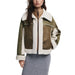 Olive green and white shearling-lined jacket with zipper front by Desigual for women