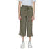 Olive green wide-leg cropped pants with a tie waist, Only - Only Women Trousers