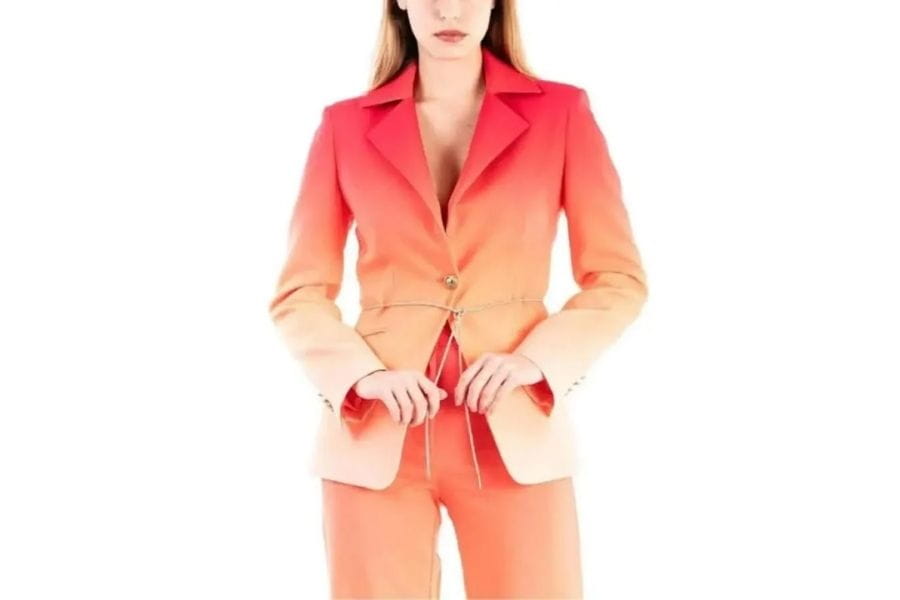 Ombre blazer transitioning from coral pink to pale peach for retro style outfits.