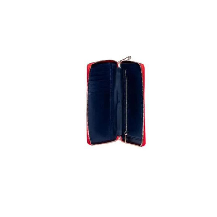 Tommy Hilfiger Women Wallet - Open red wallet with navy blue interior and zipper closure