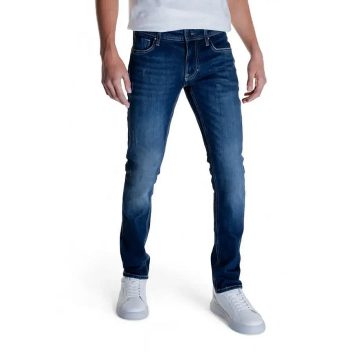 Pair of blue denim jeans worn by a person, Antony Morato Men Jeans