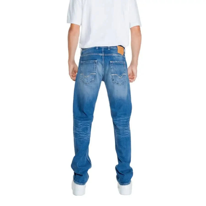 Replay Men Jeans in blue denim with faded and distressed details