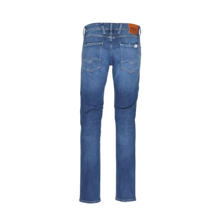 Blue denim straight leg jeans from Replay for men, showcasing style and comfort