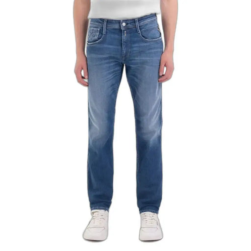 Pair of blue straight-leg denim jeans from Replay Men Jeans collection