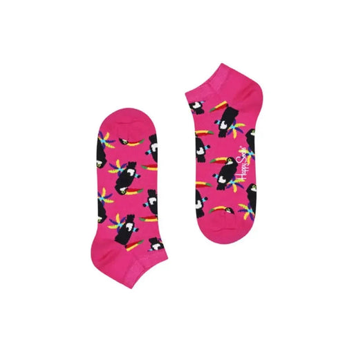 Bright pink ankle socks with a toucan bird pattern - Happy Socks Women Underwear