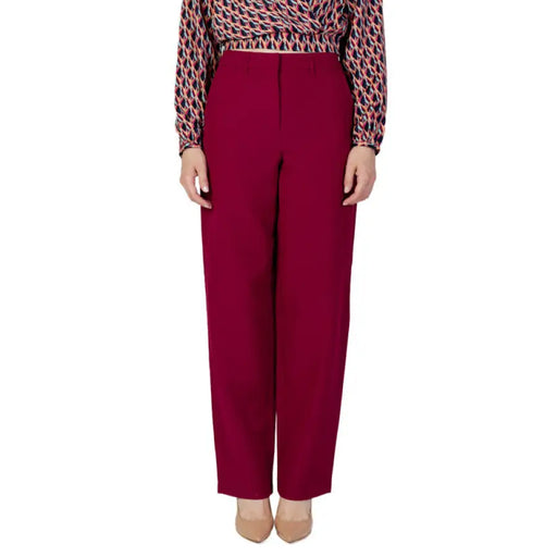 Pair of burgundy high-waisted wide-leg trousers from Vila Clothes for women