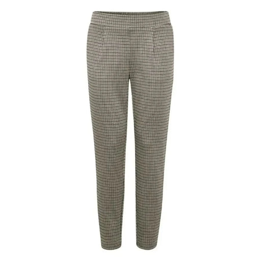 Pair of neutral checkered or plaid tapered trousers from Ichi - Ichi Women Trousers