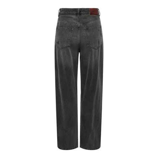 Dark gray wide-leg denim jeans with leather patch on waistband - Only Women Jeans