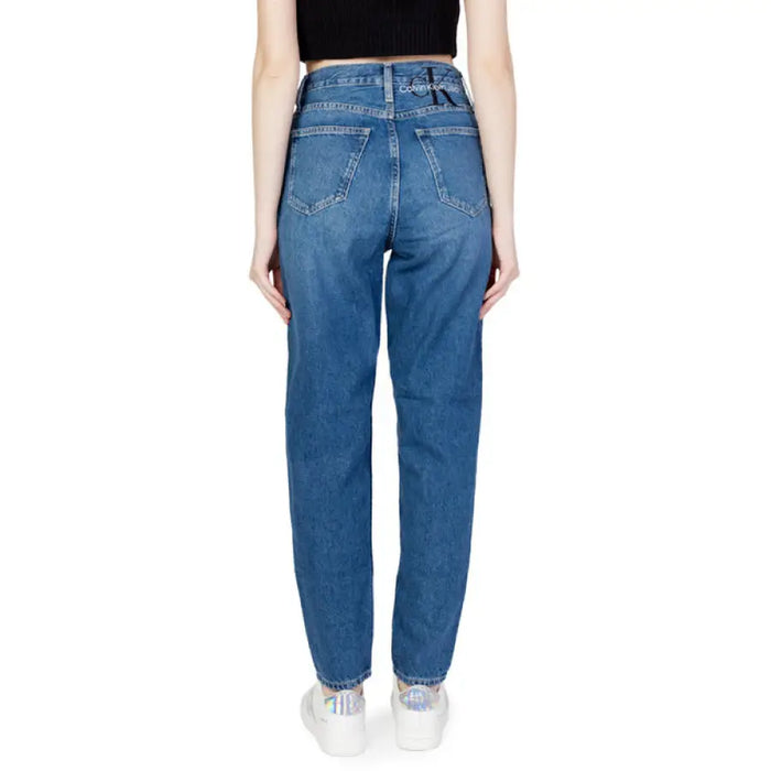 High-waisted blue denim jeans from behind, Calvin Klein Jeans Women collection