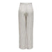 Pair of light-colored, vertically striped wide-leg trousers with an elastic waistband