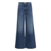 Pair of wide-leg blue jeans featuring a flared silhouette by Ichi Women Jeans