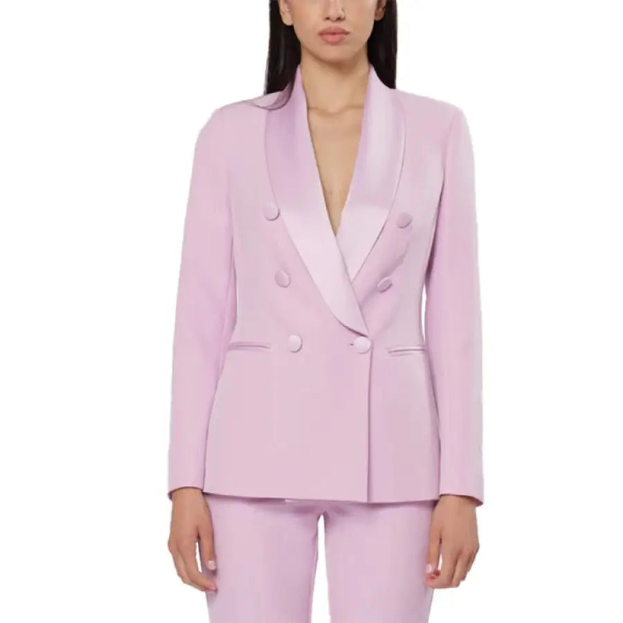 Silence - Pale Pink Double-Breasted Women Blazer with Shawl Collar and Button Details