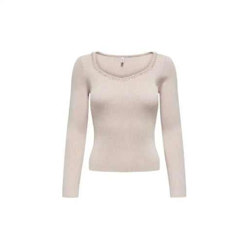 Pale pink long-sleeved scoop neckline top with delicate trim from Only Women Knitwear