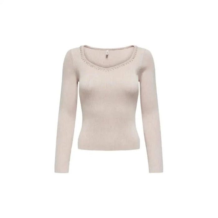 Pale pink long-sleeved scoop neckline top with delicate trim from Only Women Knitwear