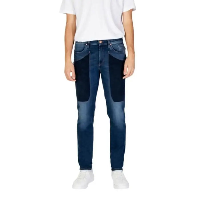 Patchwork denim jeans with dark thigh panels from Jeckerson for men