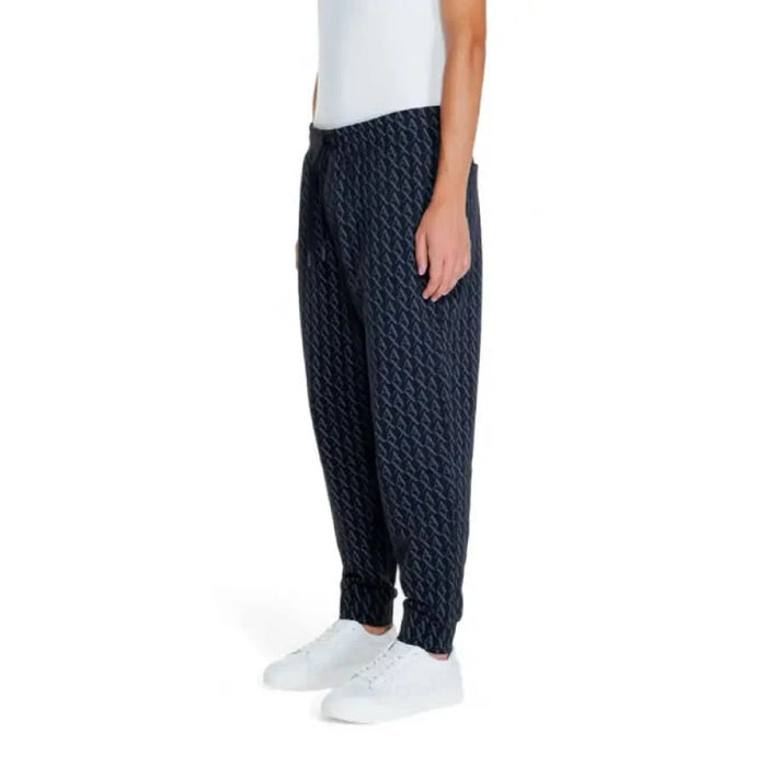 Armani Exchange Men Trousers Patterned Dark Blue Jogger Pants with Elastic Cuffs and White Sneakers