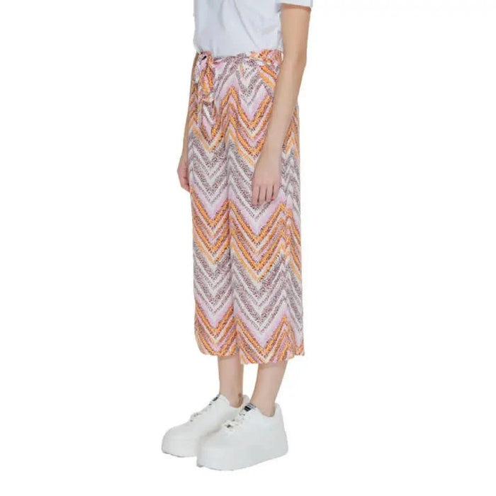 Patterned midi skirt with chevron design in orange, pink, and white by Only - Only Women Trousers