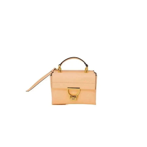 Peach-colored Coccinelle leather handbag with gold clasp and top handle