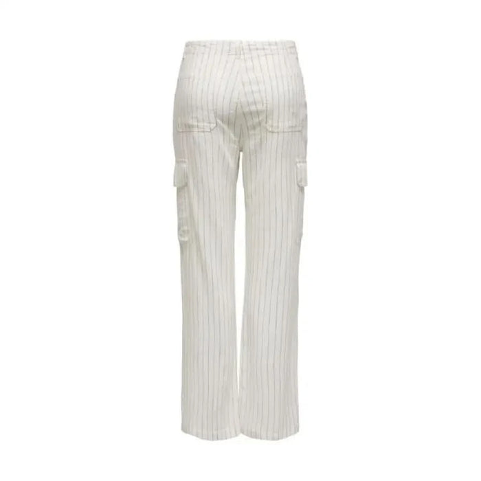 White pinstripe trousers for women highlighting urban city style fashion