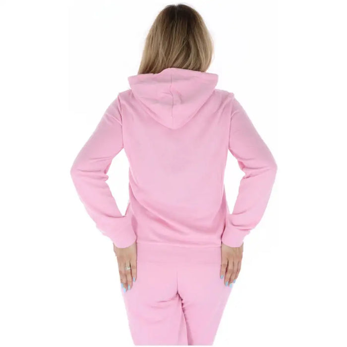 Adidas Women’s pink hooded sweatshirt viewed from behind