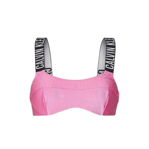 Pink sports bra with black and white logo straps from Calvin Klein Women Beachwear