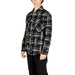 Plaid flannel shirt in black and gray pattern worn by individual from Gianni Lupo