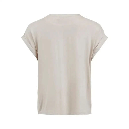 Plain beige short-sleeved t-shirt with rolled cuffs from Vila Clothes Women Blouse