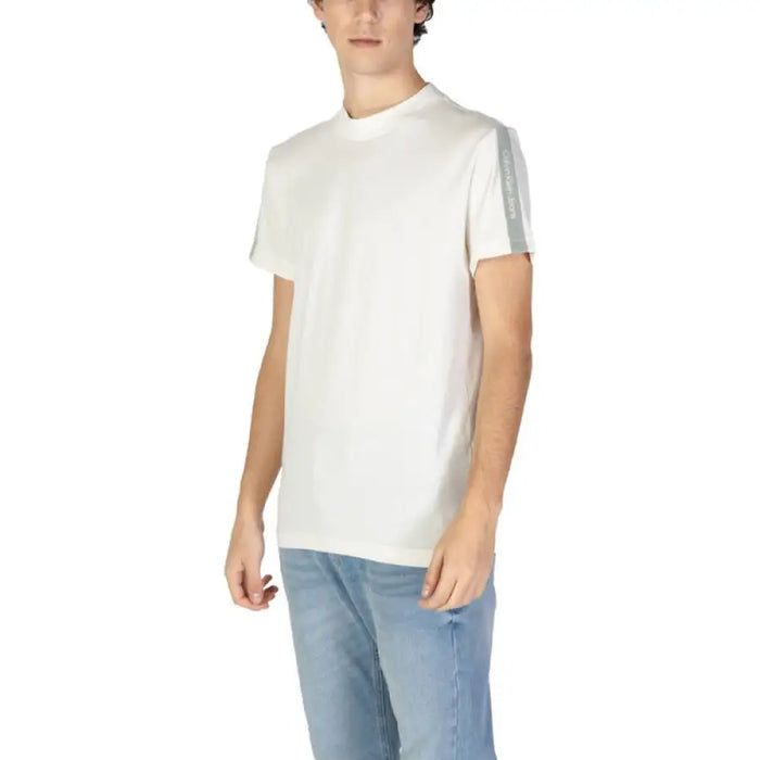 Plain white crew neck t-shirt from Calvin Klein Jeans for men, showcasing simplicity and style