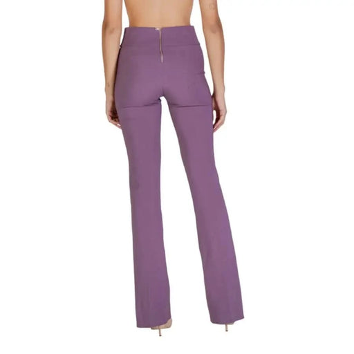 Purple high-waisted flared leg dress pants from Sandro Ferrone for women