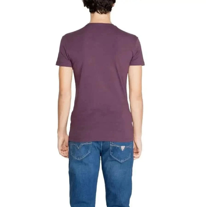 Purple short-sleeved t-shirt from the back for Emporio Armani Underwear Men T-Shirt