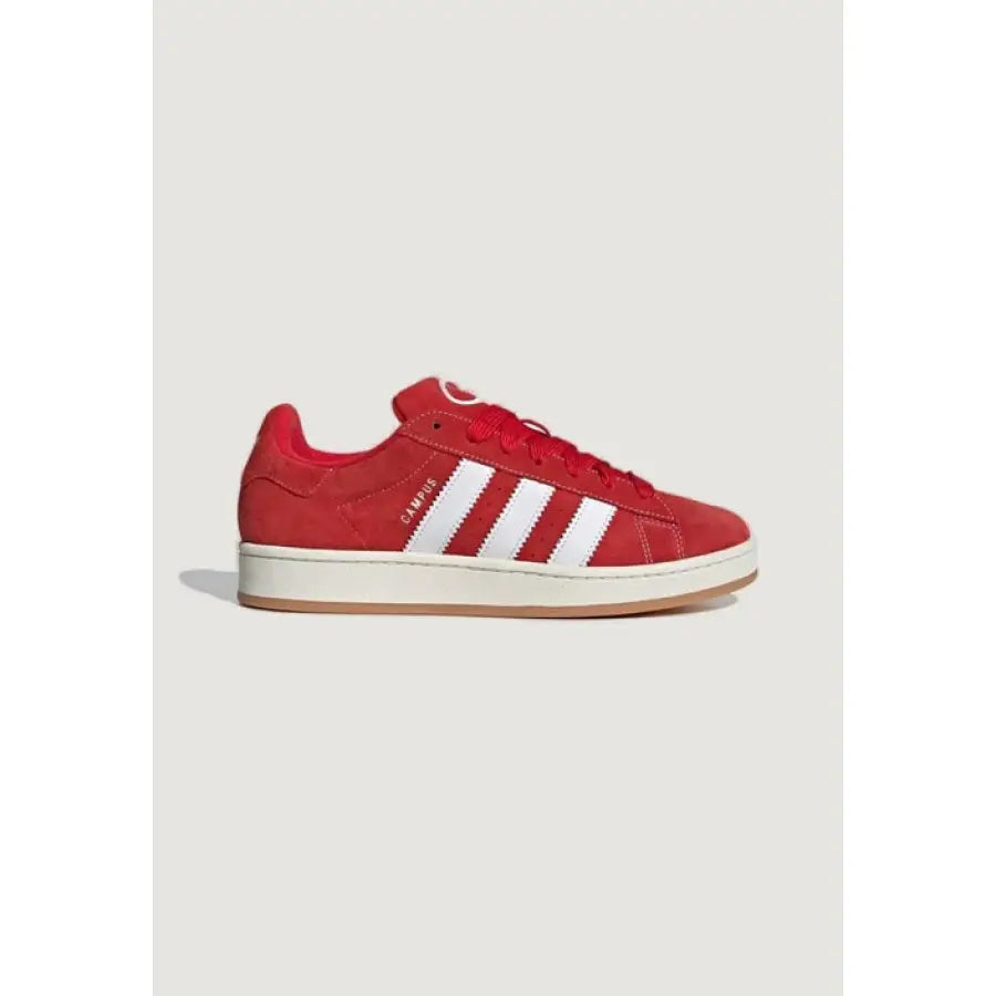Red Adidas Campus sneaker with white stripes and a gum sole from Adidas Women Sneakers
