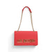 Red handbag with gold Love Moschino lettering and stylish chain strap