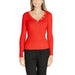 Red ribbed long-sleeve top with decorative buttons from Morgan De Toi Women’s Knitwear