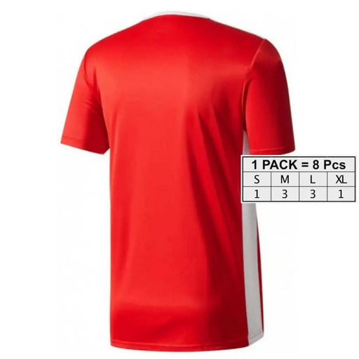 Red short-sleeved Adidas Men T-Shirt with white side panel displayed on a product page