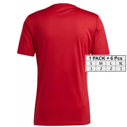 Adidas Men T-Shirt - Red short-sleeved with sizing chart displayed in the corner