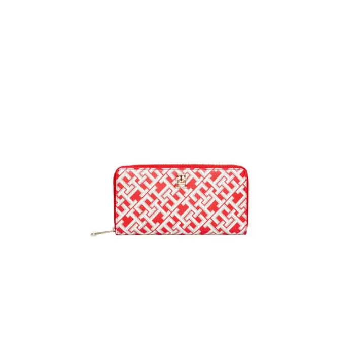 Tommy Hilfiger red and white patterned women’s zip-around wallet with geometric design