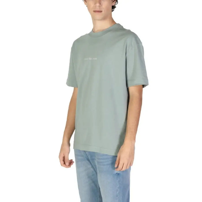 Sage green short-sleeve crew neck t-shirt from Calvin Klein Jeans for men