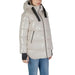 Shiny beige puffer jacket with black trim and zippered pockets from Suns Women Jacket