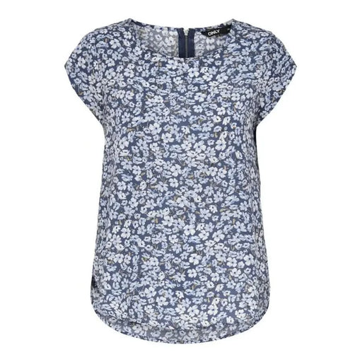 Short-sleeved blouse featuring a blue and white floral pattern by Only Women