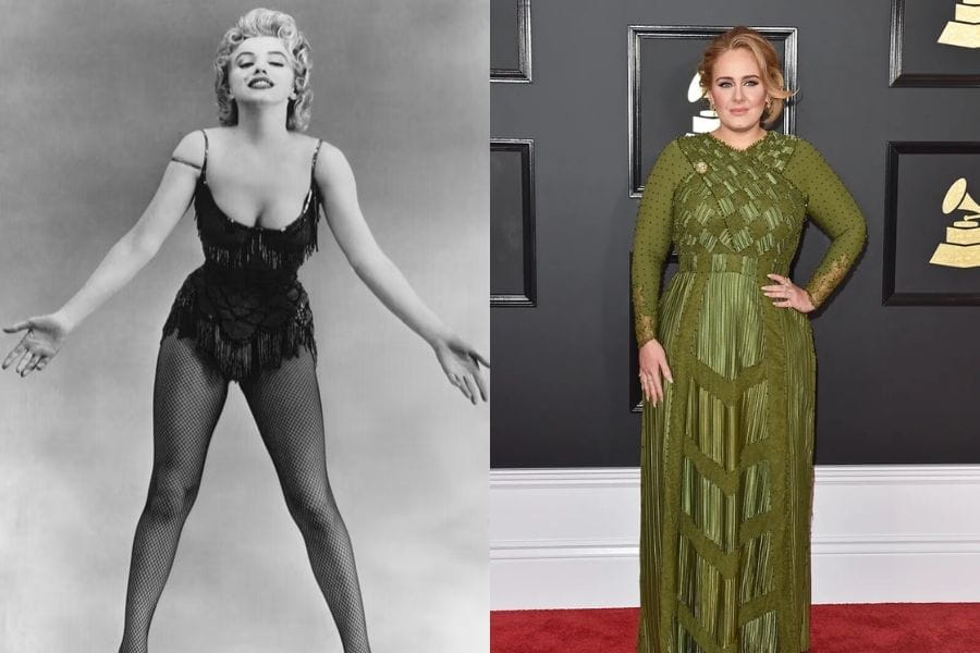 Side-by-side comparison of women showing how to dress for your body type across eras.