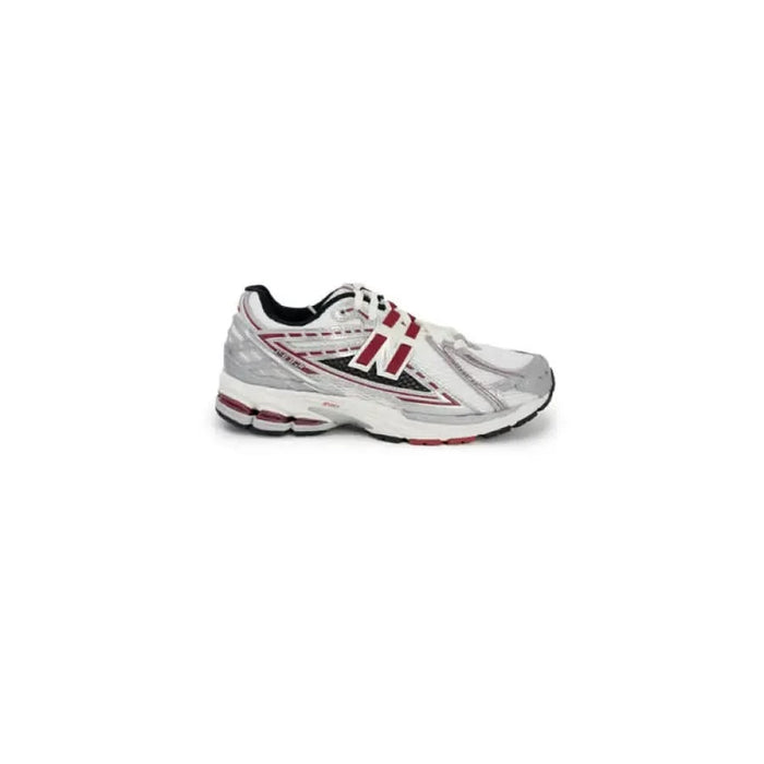 Silver and red New Balance Men Sneakers with white accents for athletic running