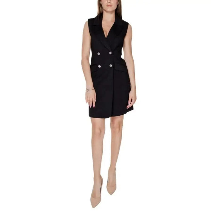 Sleeveless black double-breasted mini dress with silver buttons from Guess Women Dress collection